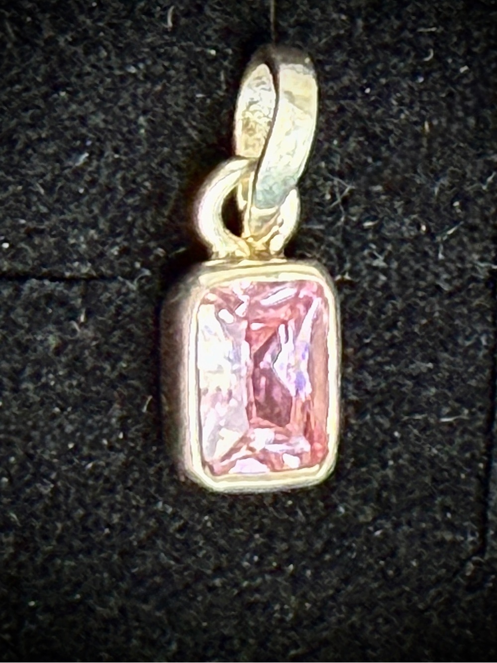 Vintage natural pink tourmaline and sterling silver rectangular gemstone pendant